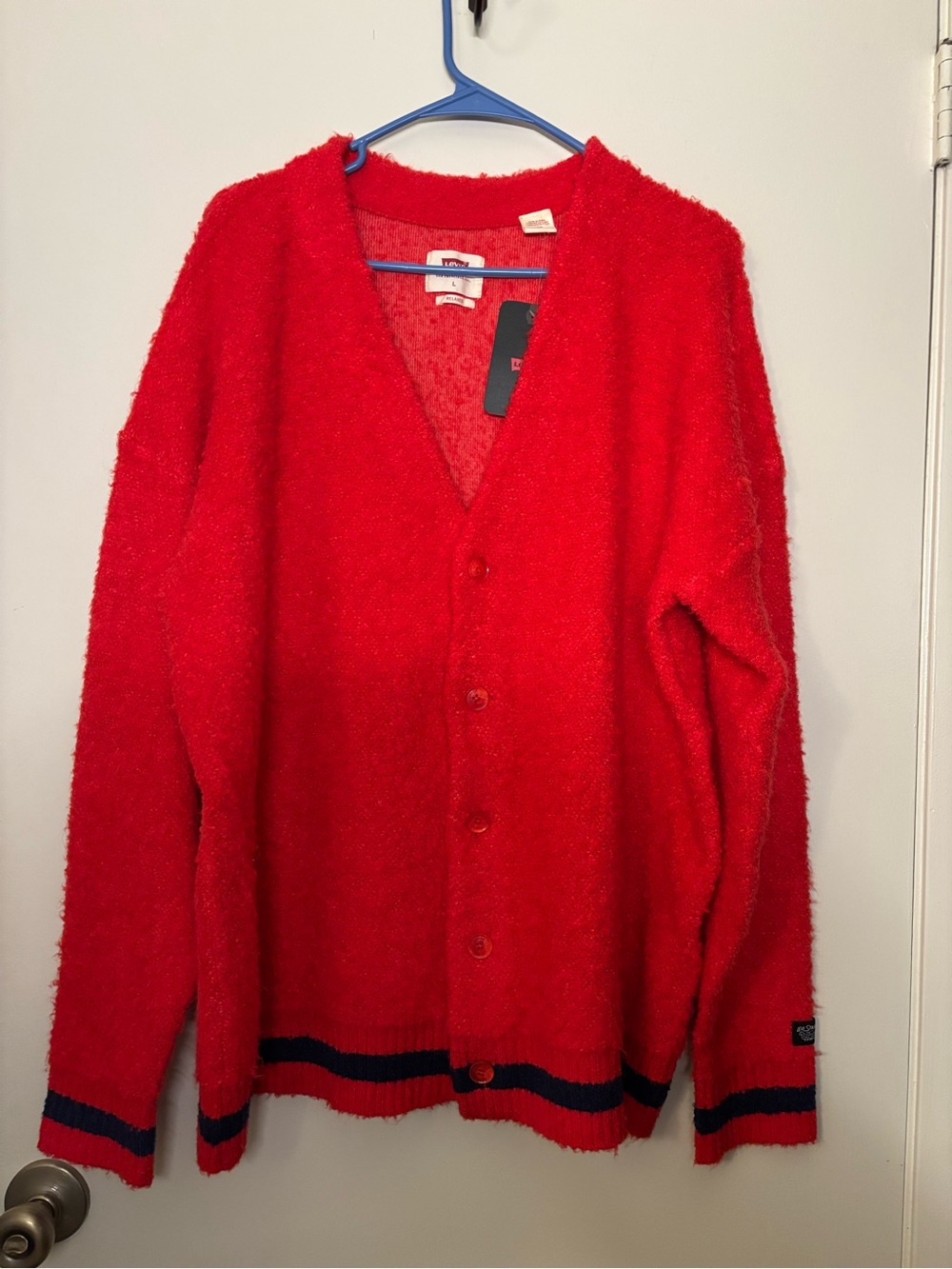 NWT Levi’s Relaxed Red Alpaca Wool Blend Fuzzy Knit Cardigan Large